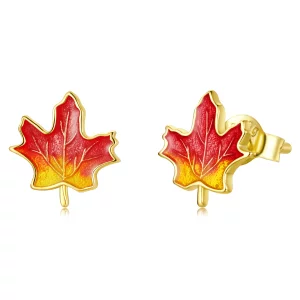 (image pour) Style Pandora Automne - Boucles d'oreilles clous en forme de feuille d'érable - SCE1244