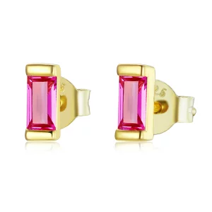 (image pour) Style Pandora avec des zircons cubiques colorés - Boucles d'oreilles clous roses - SCE1241-OR