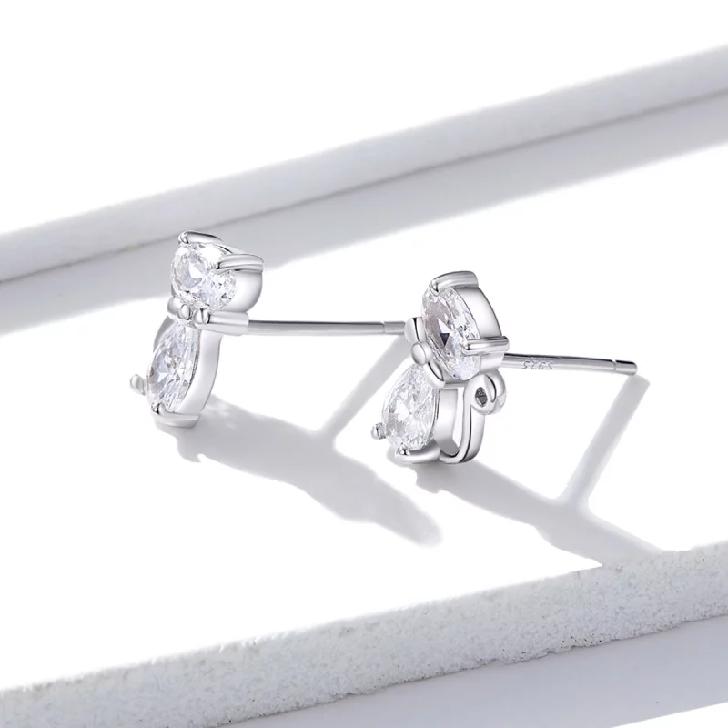 (image pour) Style Pandora Boucles d'oreilles chaton à quatre pierres d'angle - BSE206 - Afficher 2
