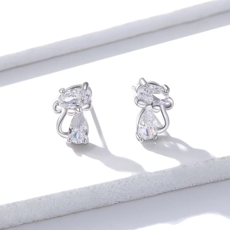 (image pour) Style Pandora Boucles d'oreilles chaton à quatre pierres d'angle - BSE206 - Afficher 3