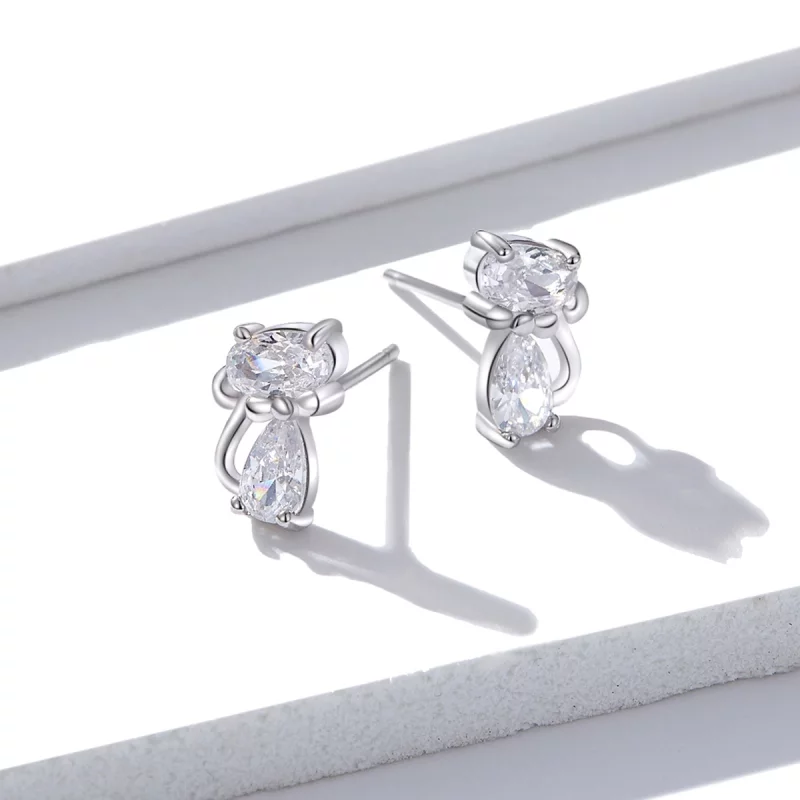 (image pour) Style Pandora Boucles d'oreilles chaton à quatre pierres d'angle - BSE206 - Afficher 4