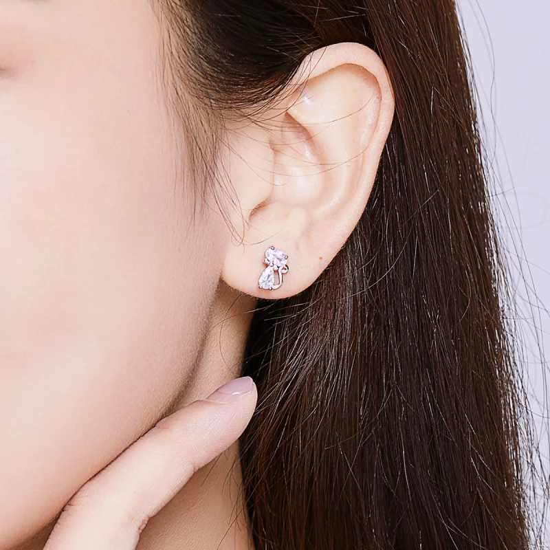 (image pour) Style Pandora Boucles d'oreilles chaton à quatre pierres d'angle - BSE206 - Afficher 5