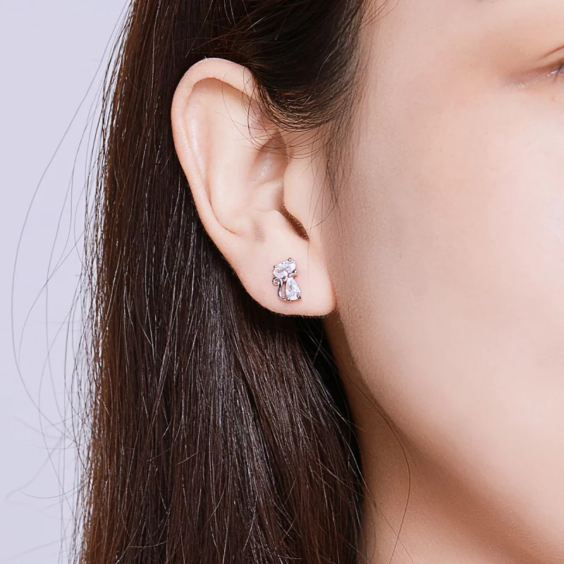 (image pour) Style Pandora Boucles d'oreilles chaton à quatre pierres d'angle - BSE206 - Afficher 6