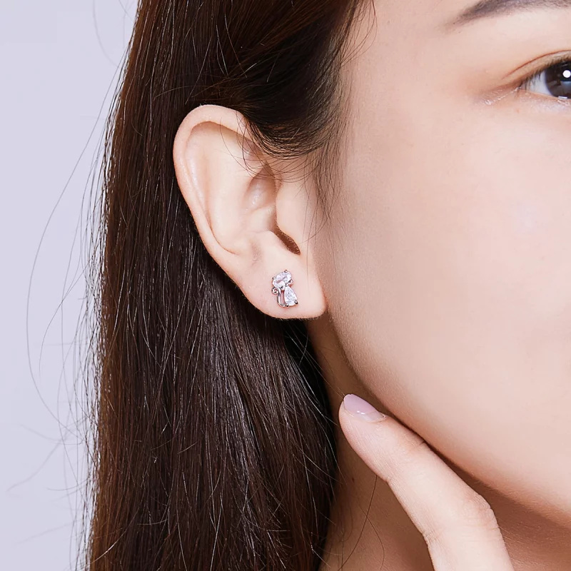 (image pour) Style Pandora Boucles d'oreilles chaton à quatre pierres d'angle - BSE206 - Afficher 7