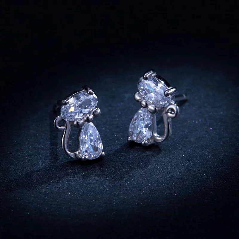(image pour) Style Pandora Boucles d'oreilles chaton à quatre pierres d'angle - BSE206 - Afficher 8