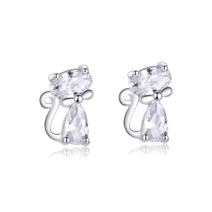 (image pour) Style Pandora Boucles d'oreilles chaton à quatre pierres d'angle - BSE206