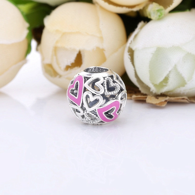 (image pour) Charm Argent Pandora Coeur à main levée rose ajourés 798677C01 - Afficher 2