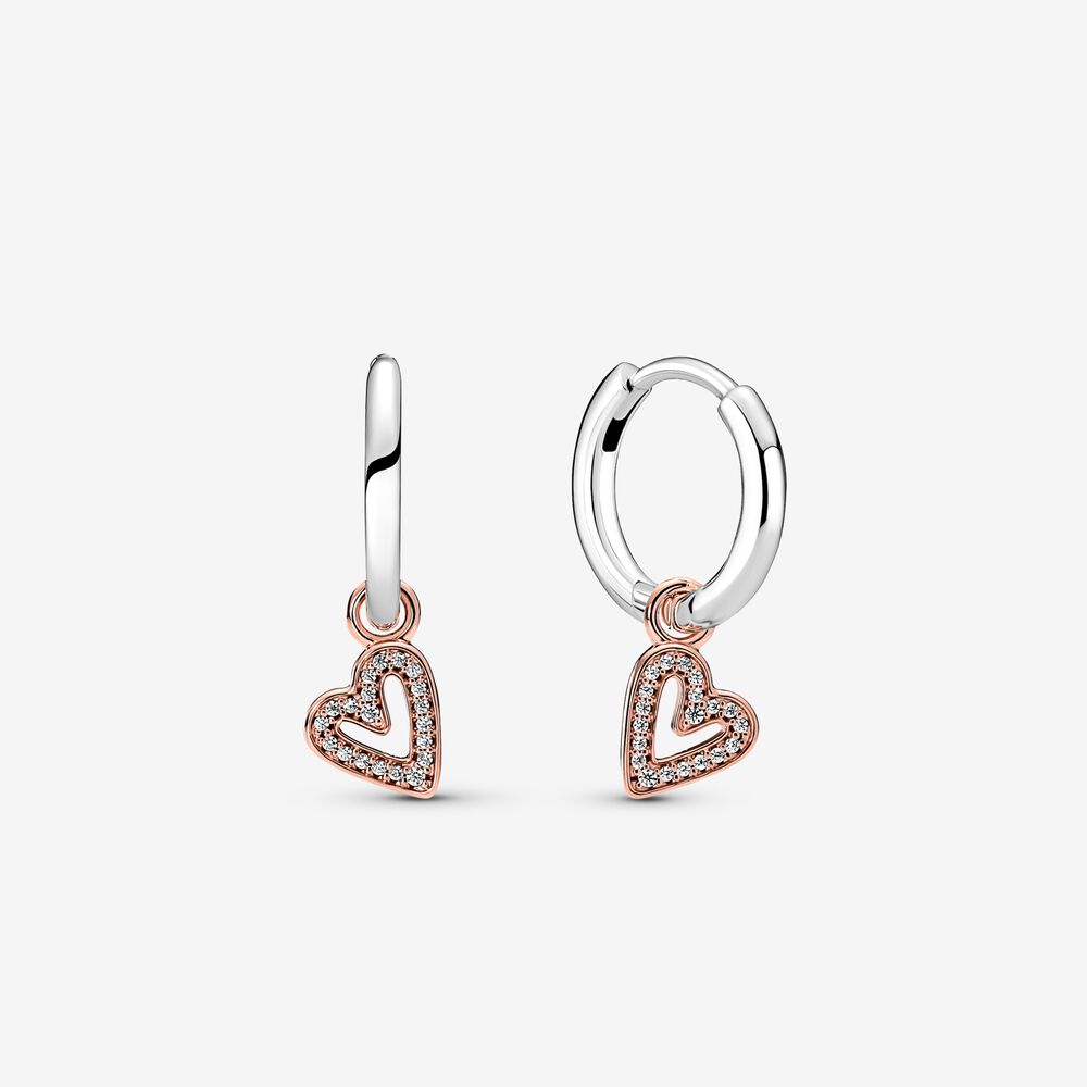 boucles d'oreilles pandora sparkling freehand heart hoop 280090c01