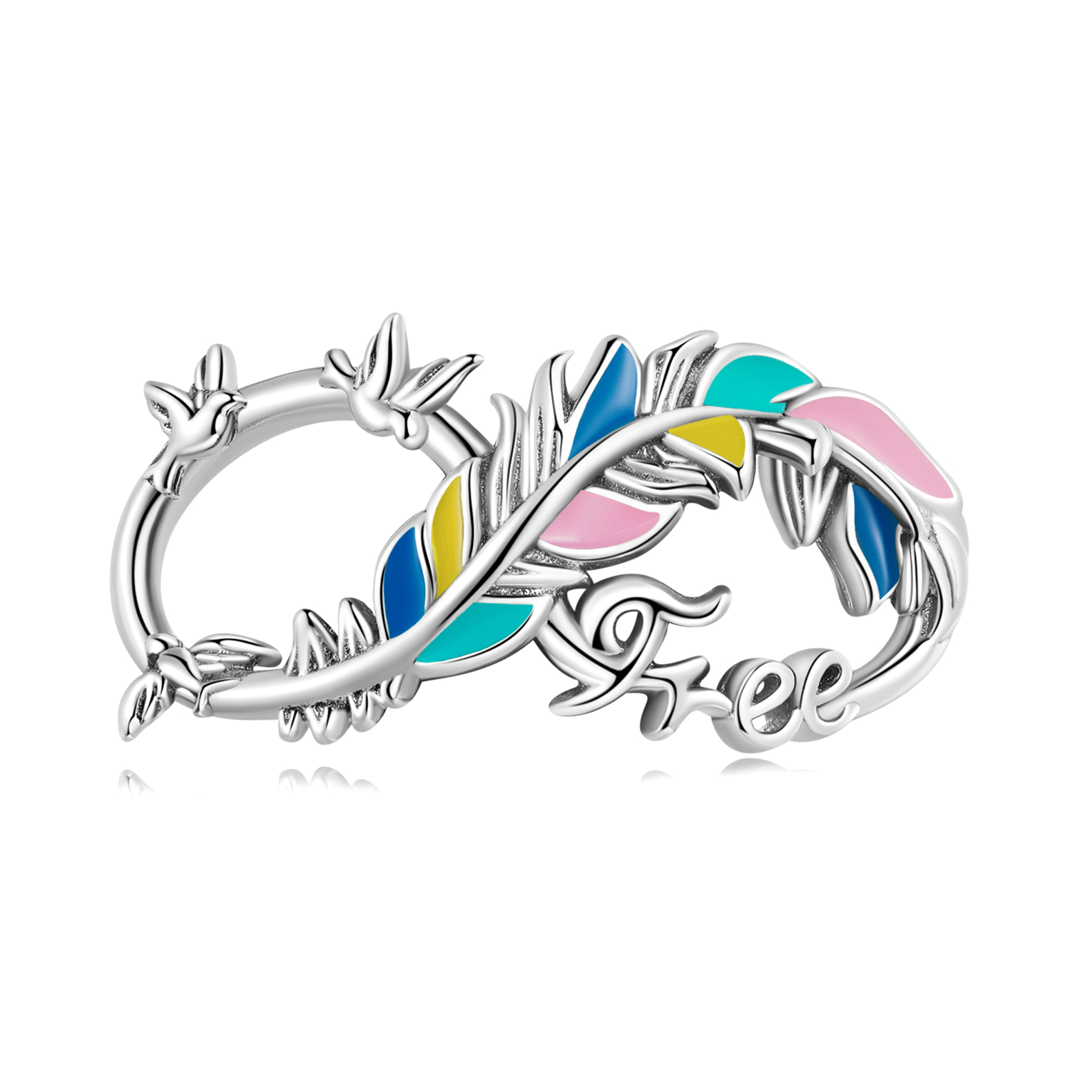pendentif plume en style pandora avec symbole infini scc2322