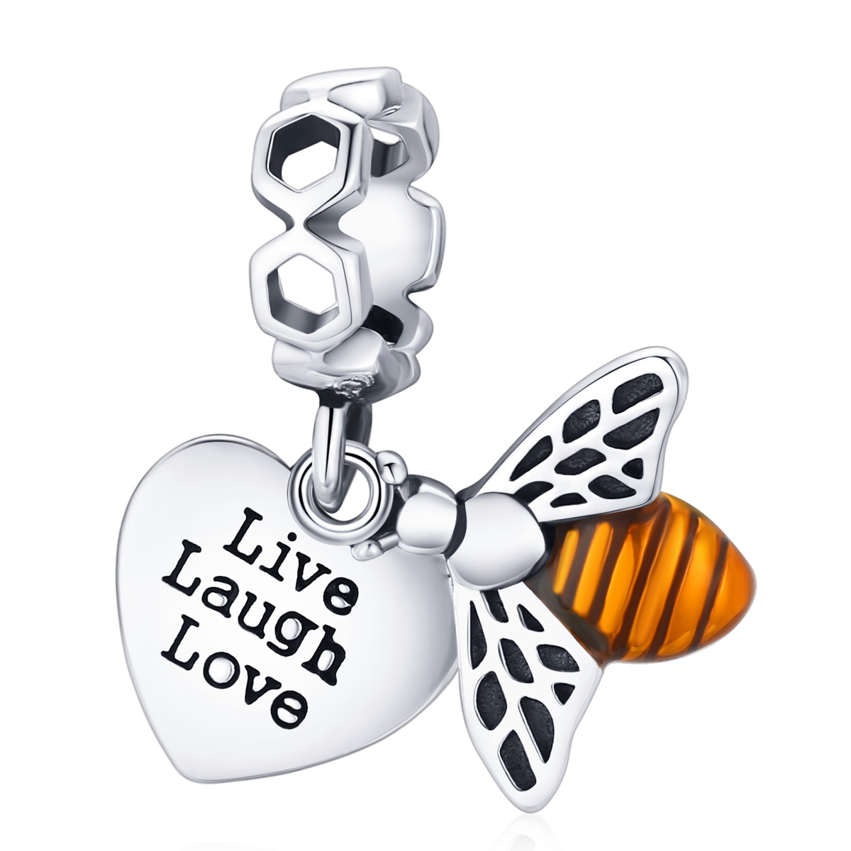 pendentif en style pandora avec des abeilles et des cœurs bsc495