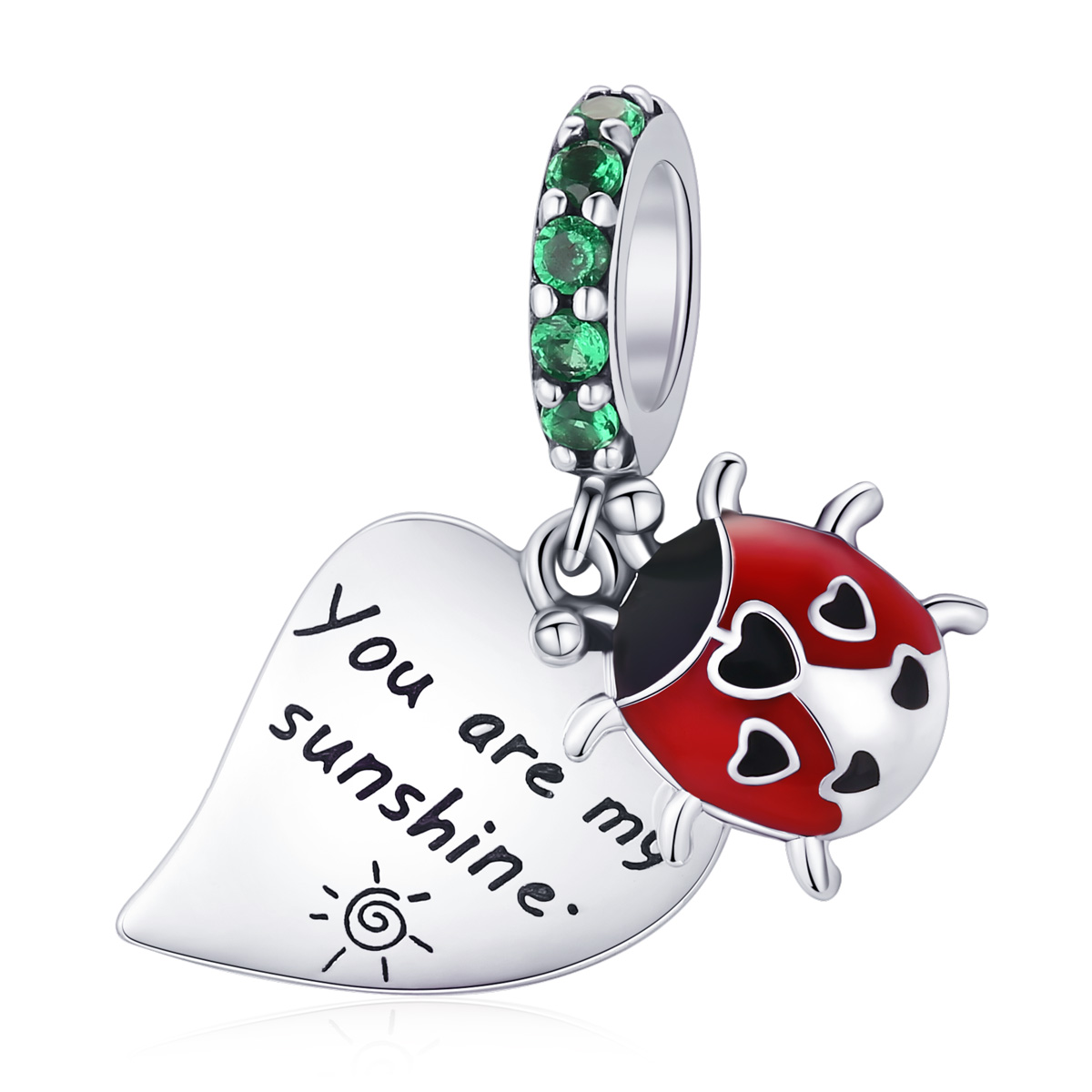pendentif style pandora coccinelle avec feuilles bsc492
