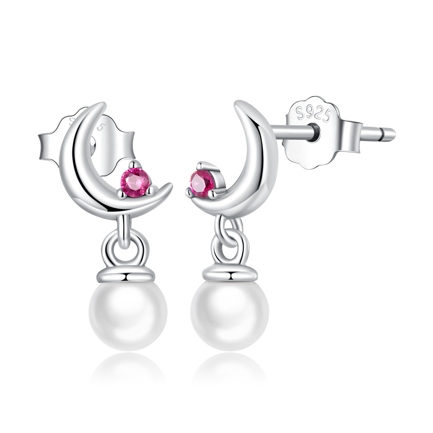 boucles d'oreilles pendantes avec perle et lune de style pandora sce1430
