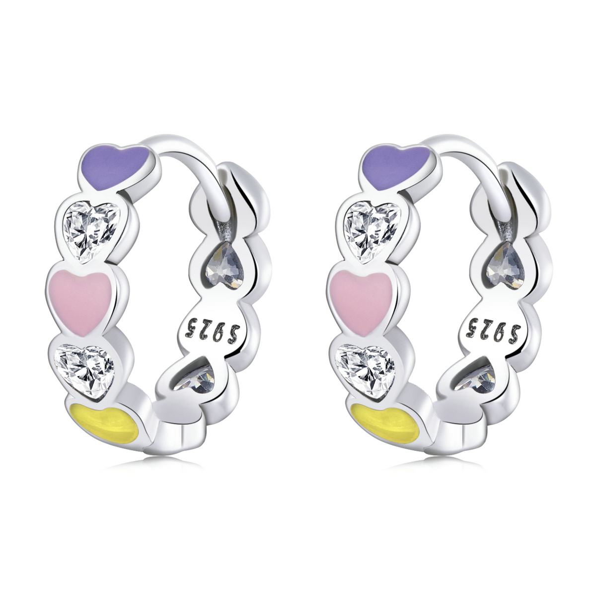 boucles d'oreilles à anneaux en forme de cœur arc en ciel de style pandora sce1342
