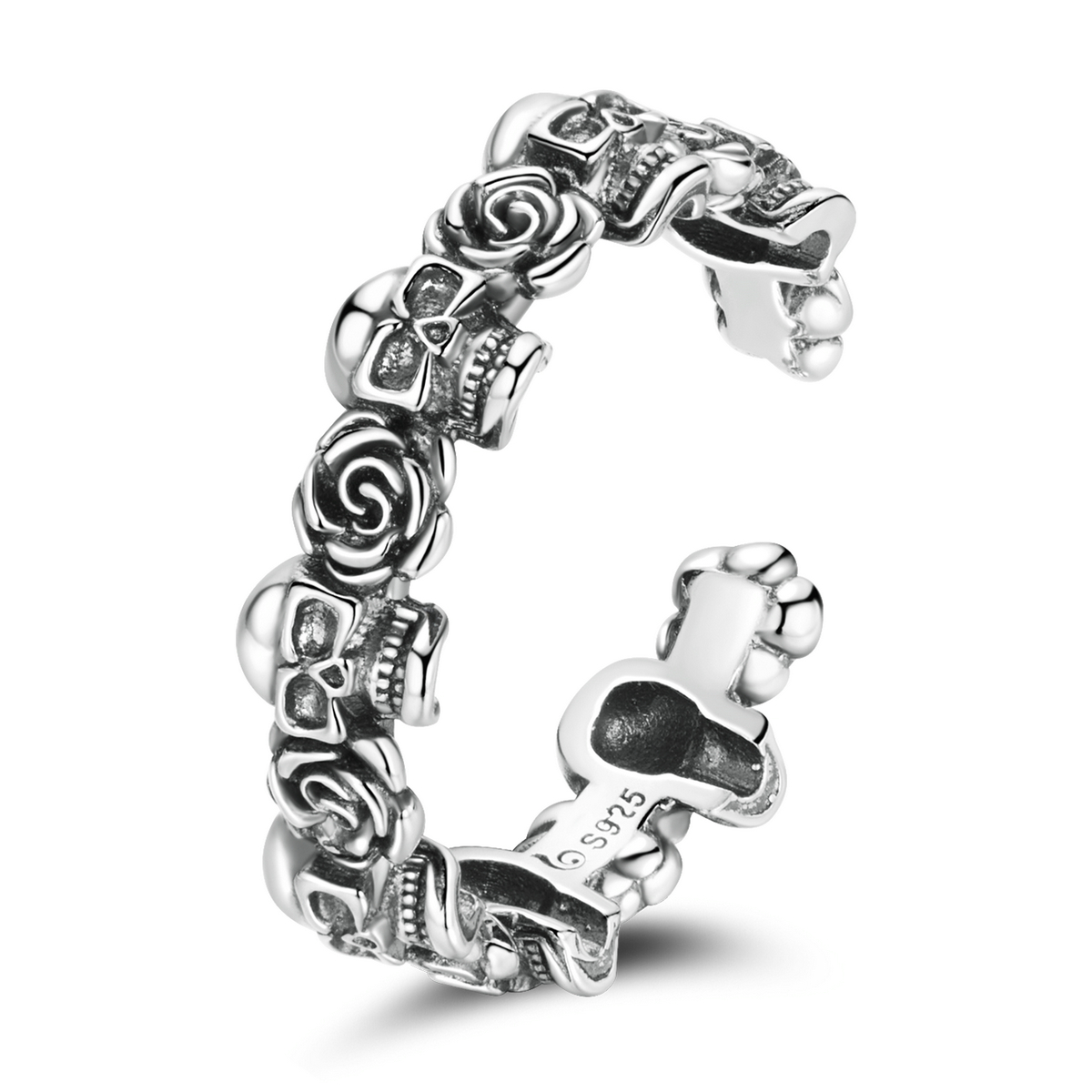 bague ouverte de style pandora avec crâne rose bsr218