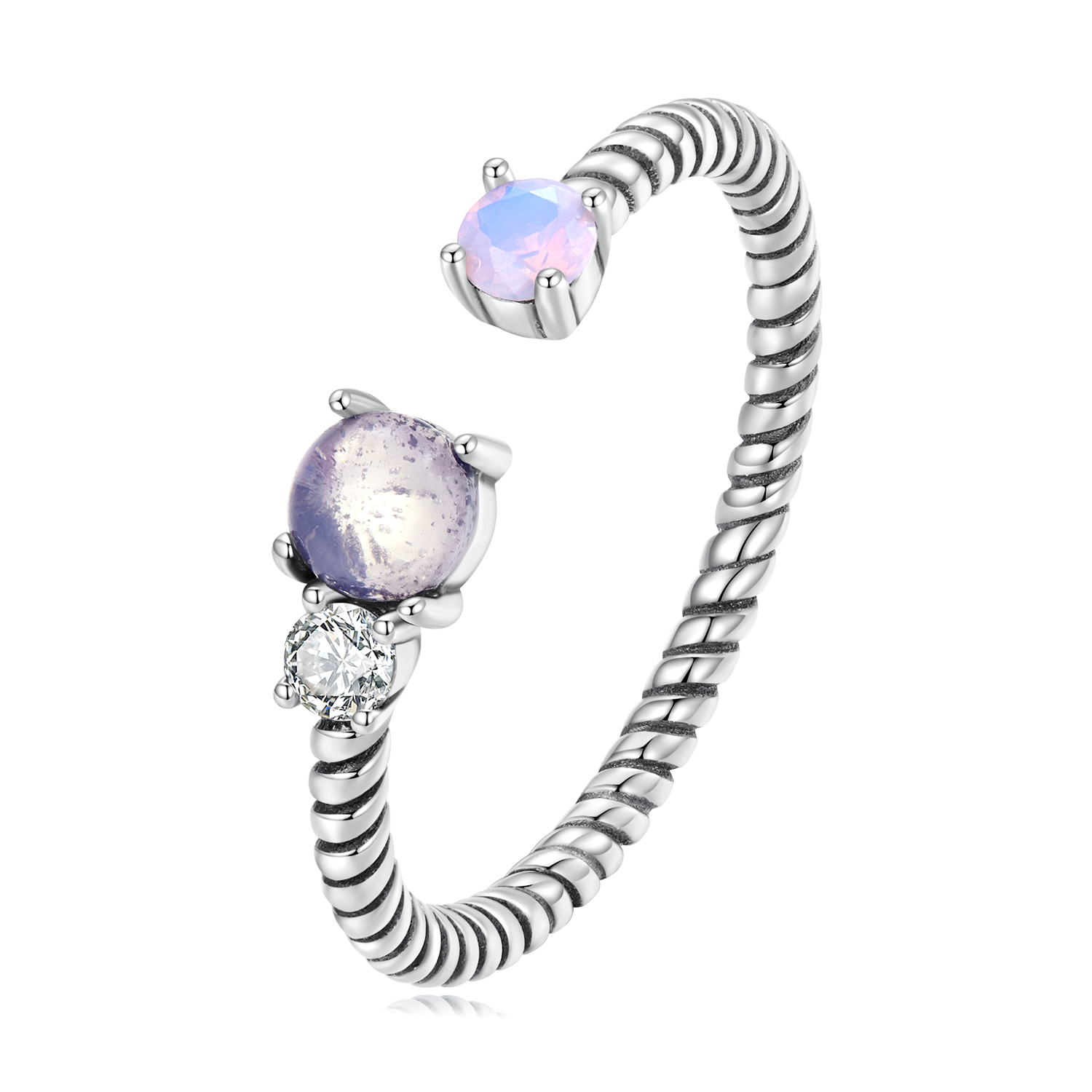 bague ouverte torsadée en style pandora avec gemme scr839
