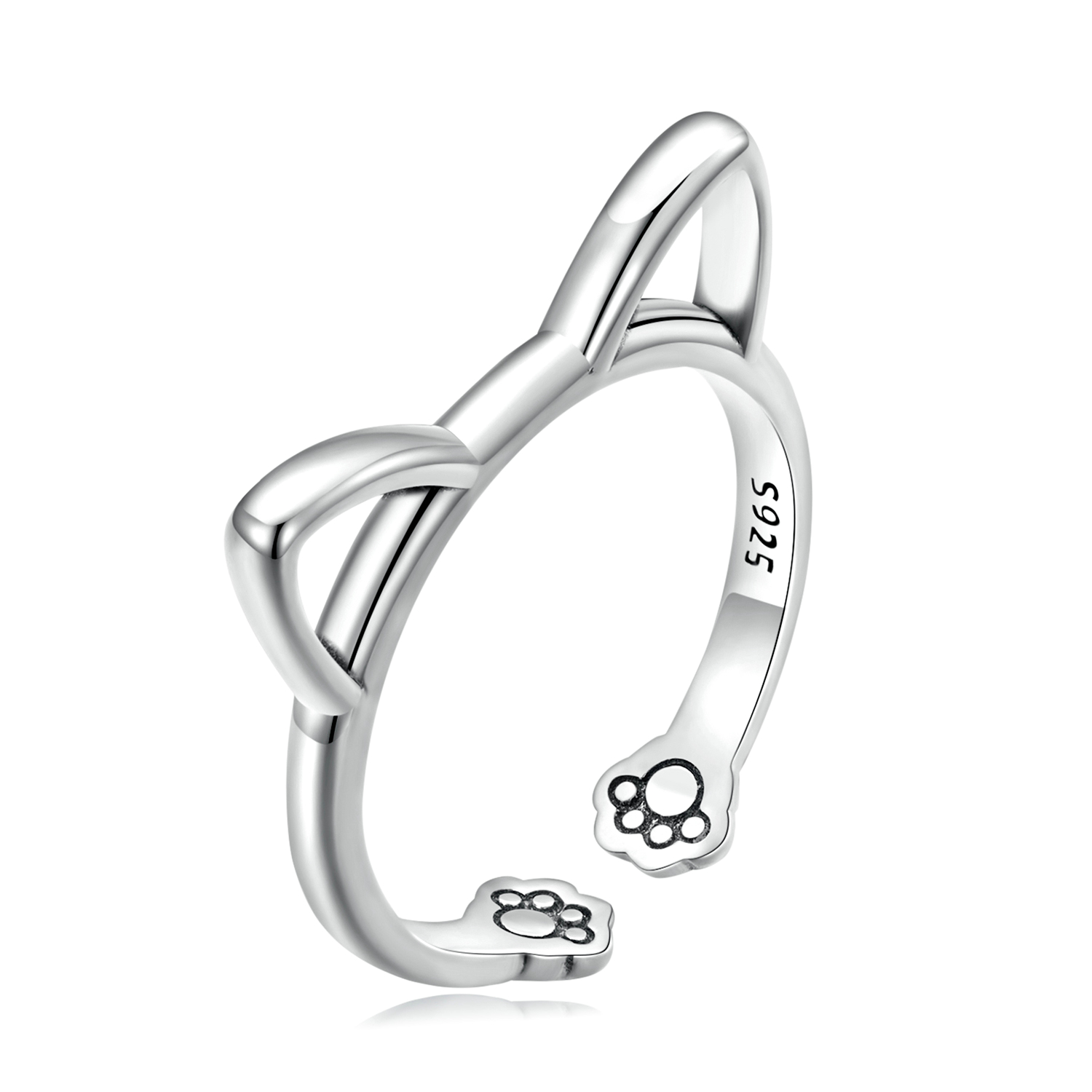 bague ouverte à motif de chat simple de style pandora scr832