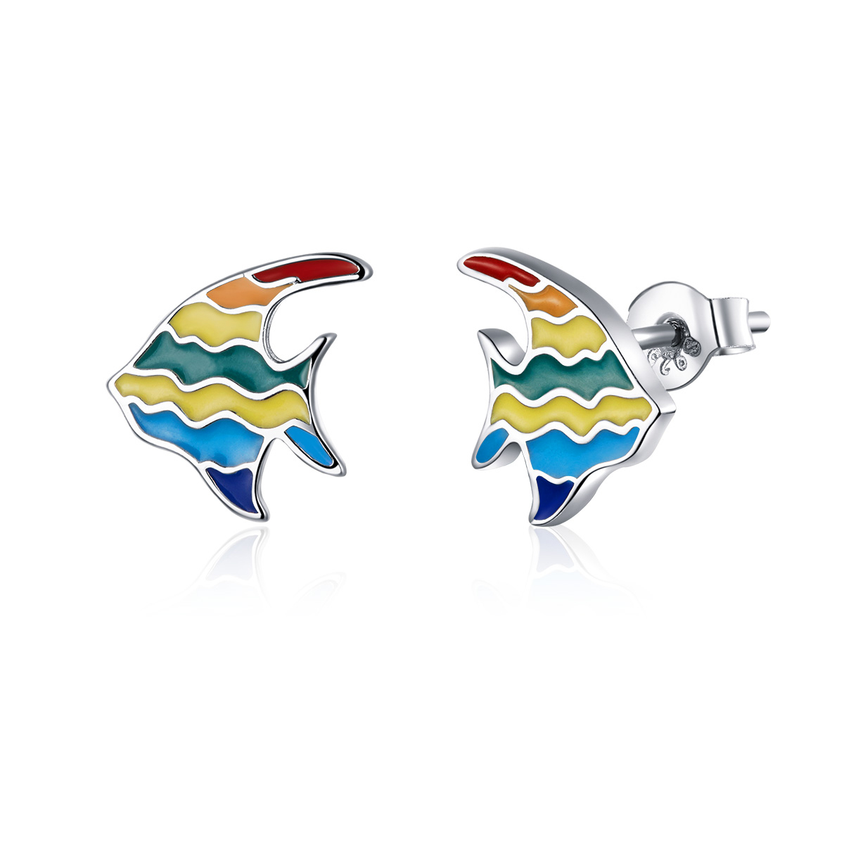 boucles d'oreilles clous de style pandora avec poissons arc en ciel sce824