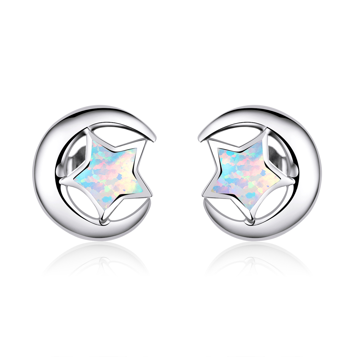 boucles d'oreilles clous en opale style pandora lune sce816 a