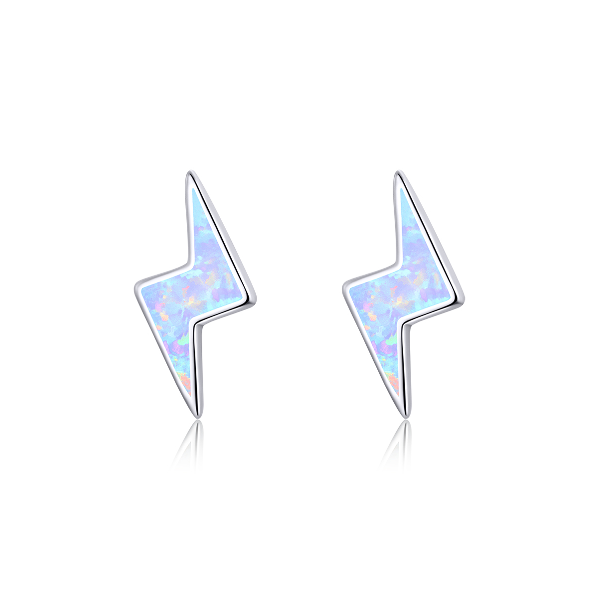 boucles d'oreilles clous en style pandora avec éclairs en opale sce860