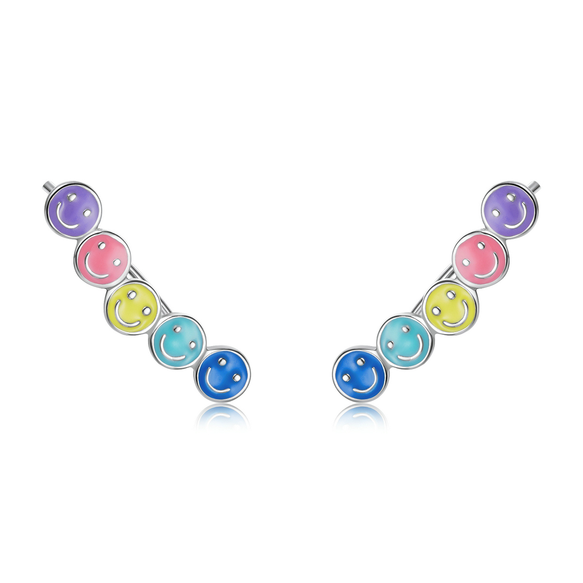 boucles d'oreilles clous style pandora avec visage souriant coloré bse553