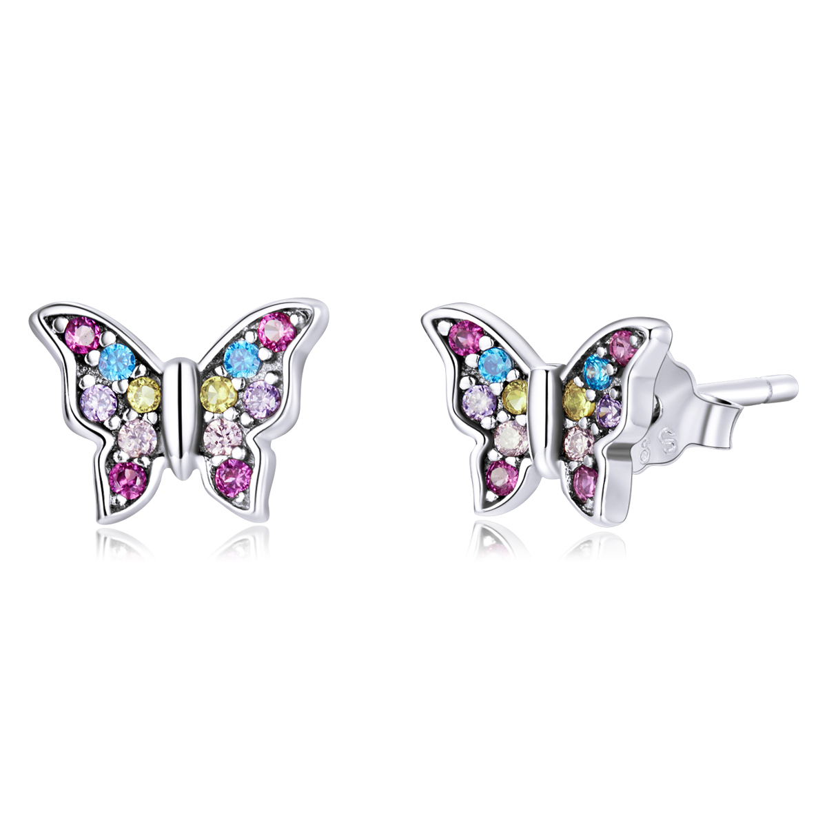 boucles d'oreilles papillon coloré de style pandora bse514