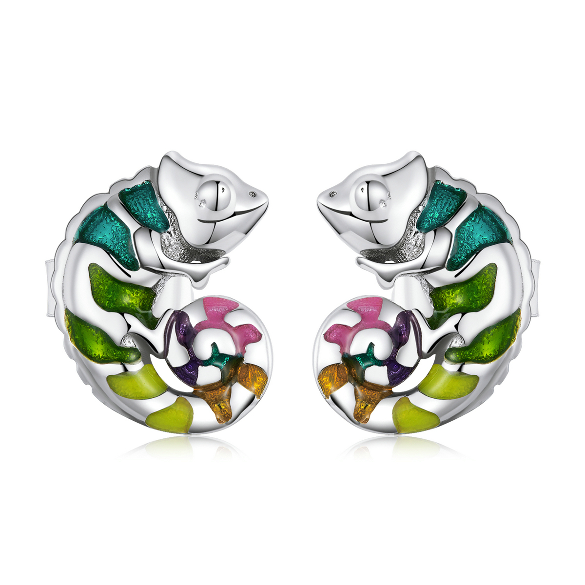 boucles d'oreilles pendantes style pandora avec caméléon bse587