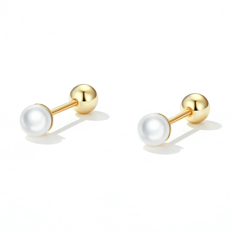 (image pour) Boucles d'oreilles clous style Pandora avec perle - BSE630-BL - Afficher 2