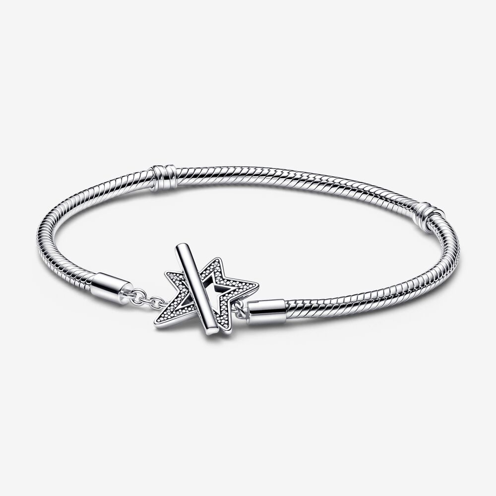 bracelet à chaîne serpent pandora moments avec étoile asymétrique et fermoir en forme de t 592357c01