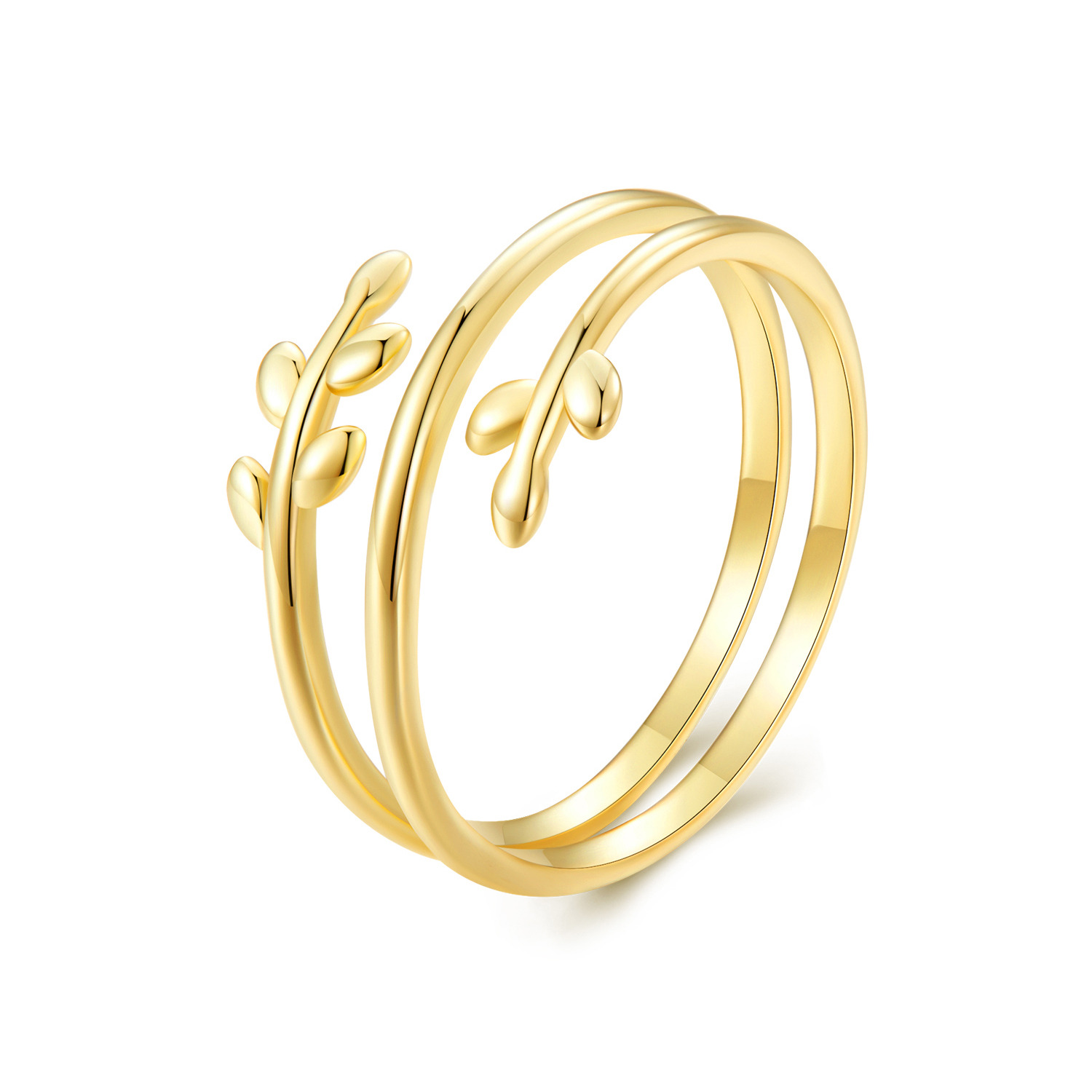 bague ouverte en plaqué or de style pandora avec des cercles de feuilles scr755 b