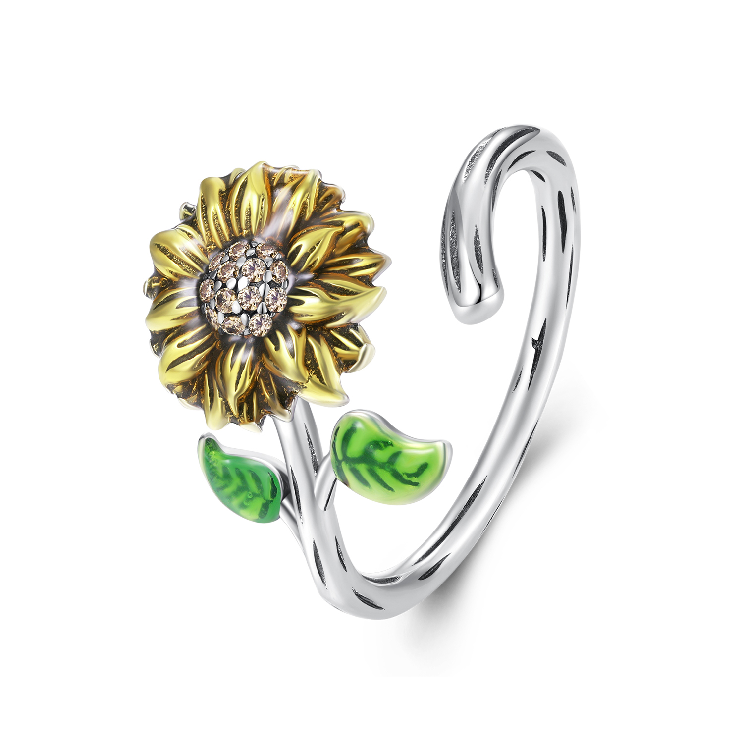bague ouverte style pandora avec motif tournesol scr934