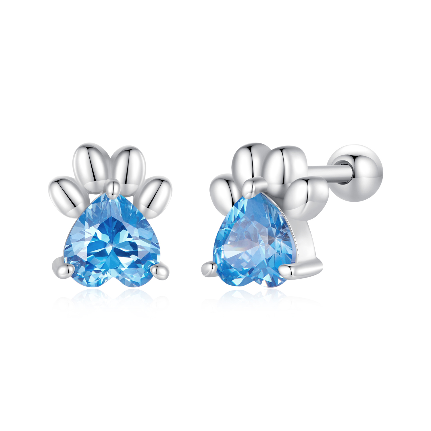 boucles d'oreilles clous style pandora avec patte de chien bleue sce1574 lb