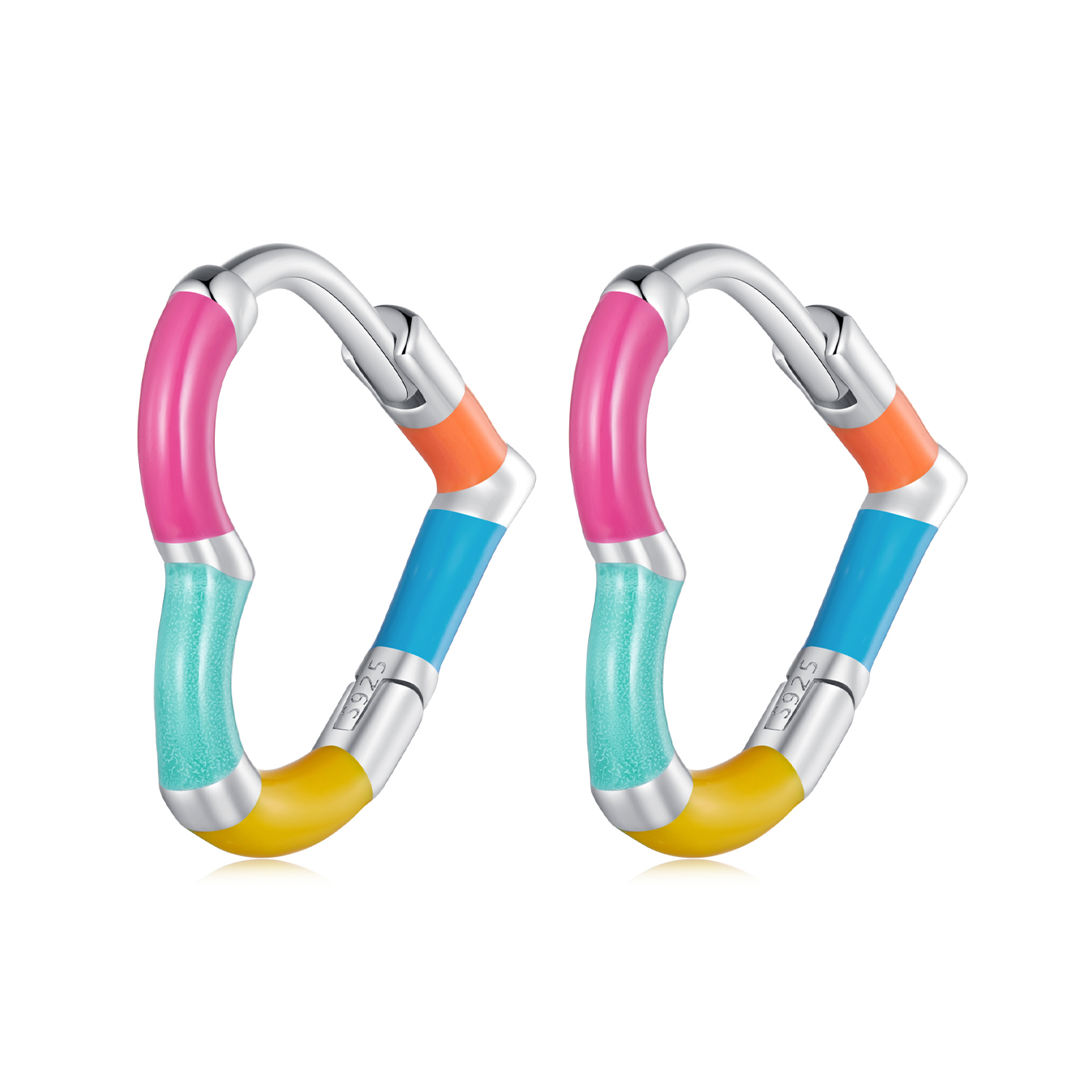 boucles d'oreilles à anneaux avec cœur arc en ciel style pandora sce1607