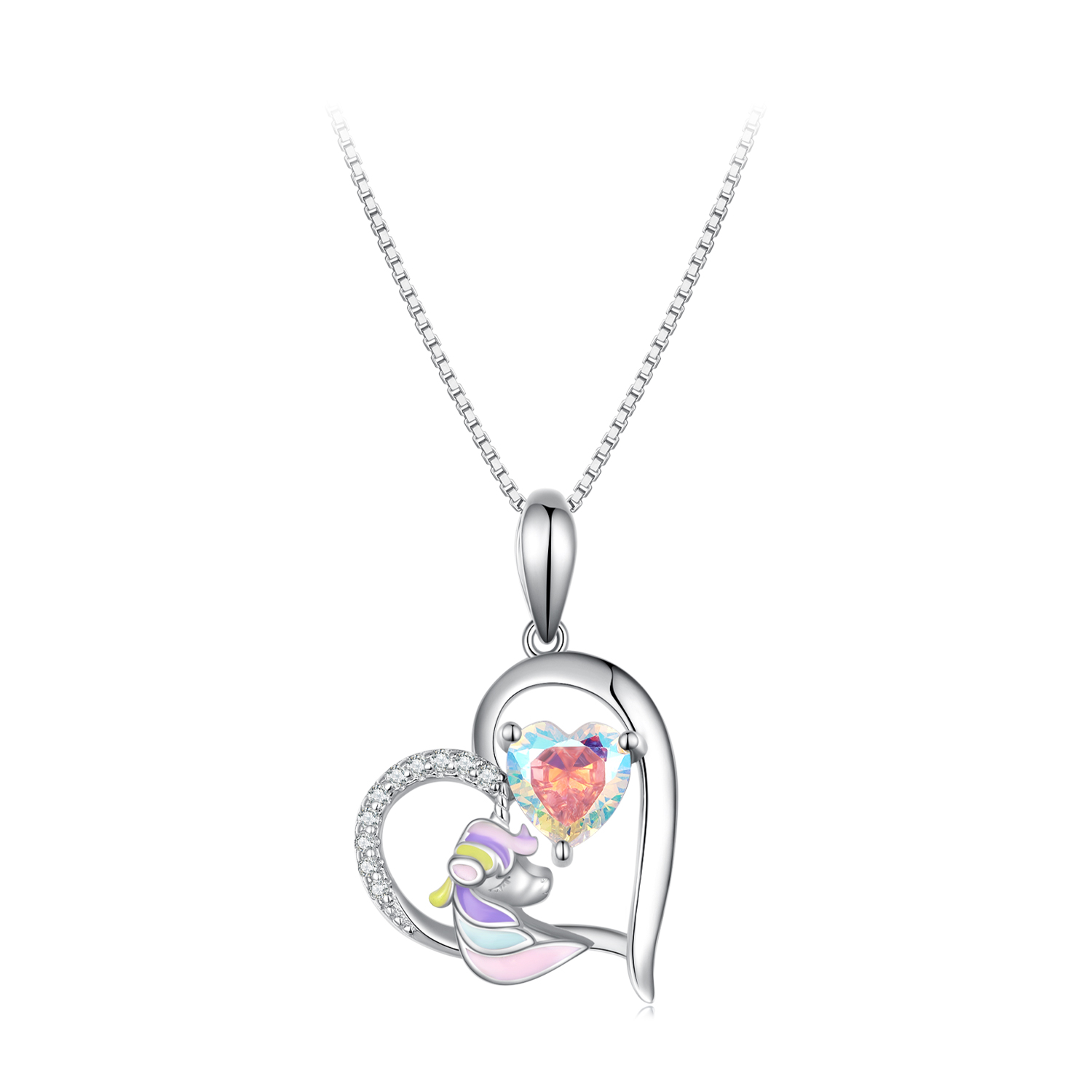 collier de style pandora avec délicat cœur de licorne bsn328