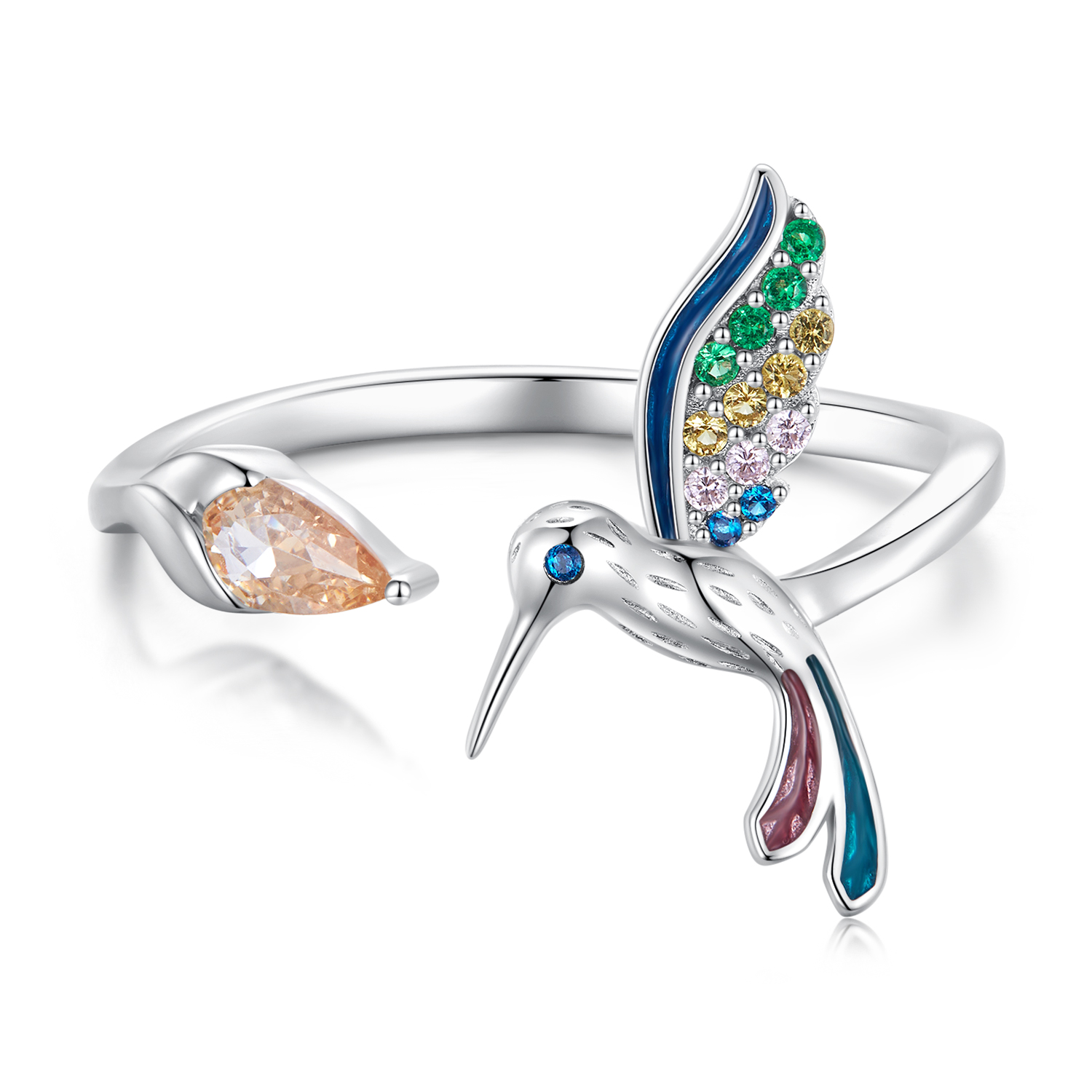 bague ouverte style pandora avec un colibri bsr391