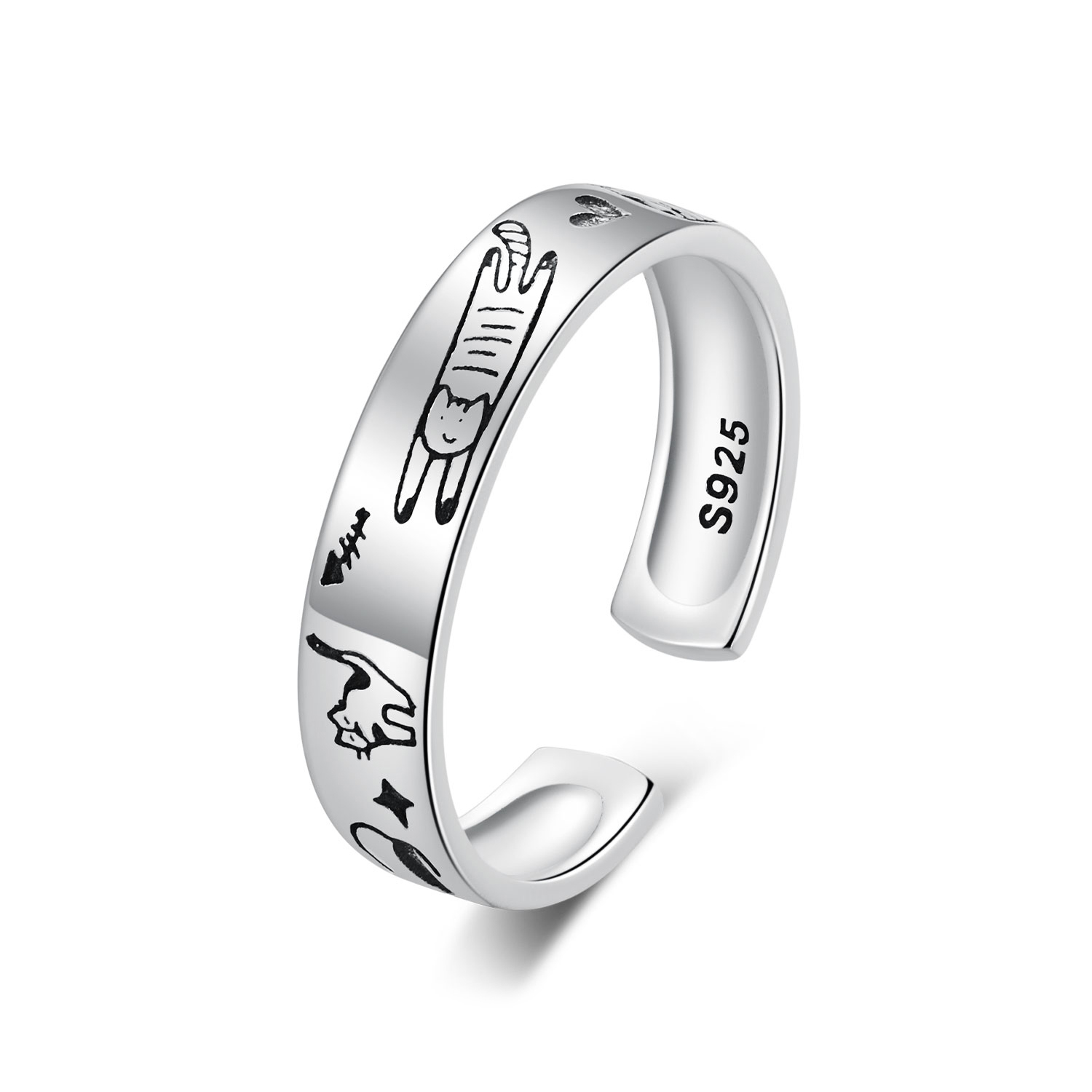 bague style pandora avec motif de chat griffonné scr951 e