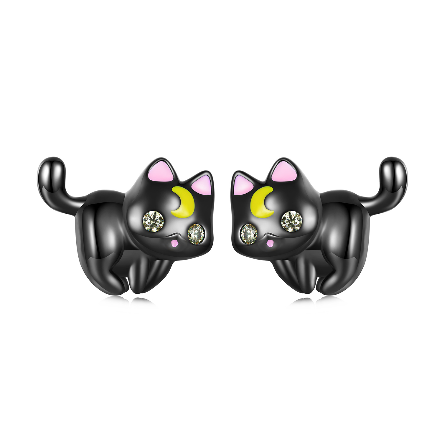 boucles d'oreilles chaton lune style pandora sce1584