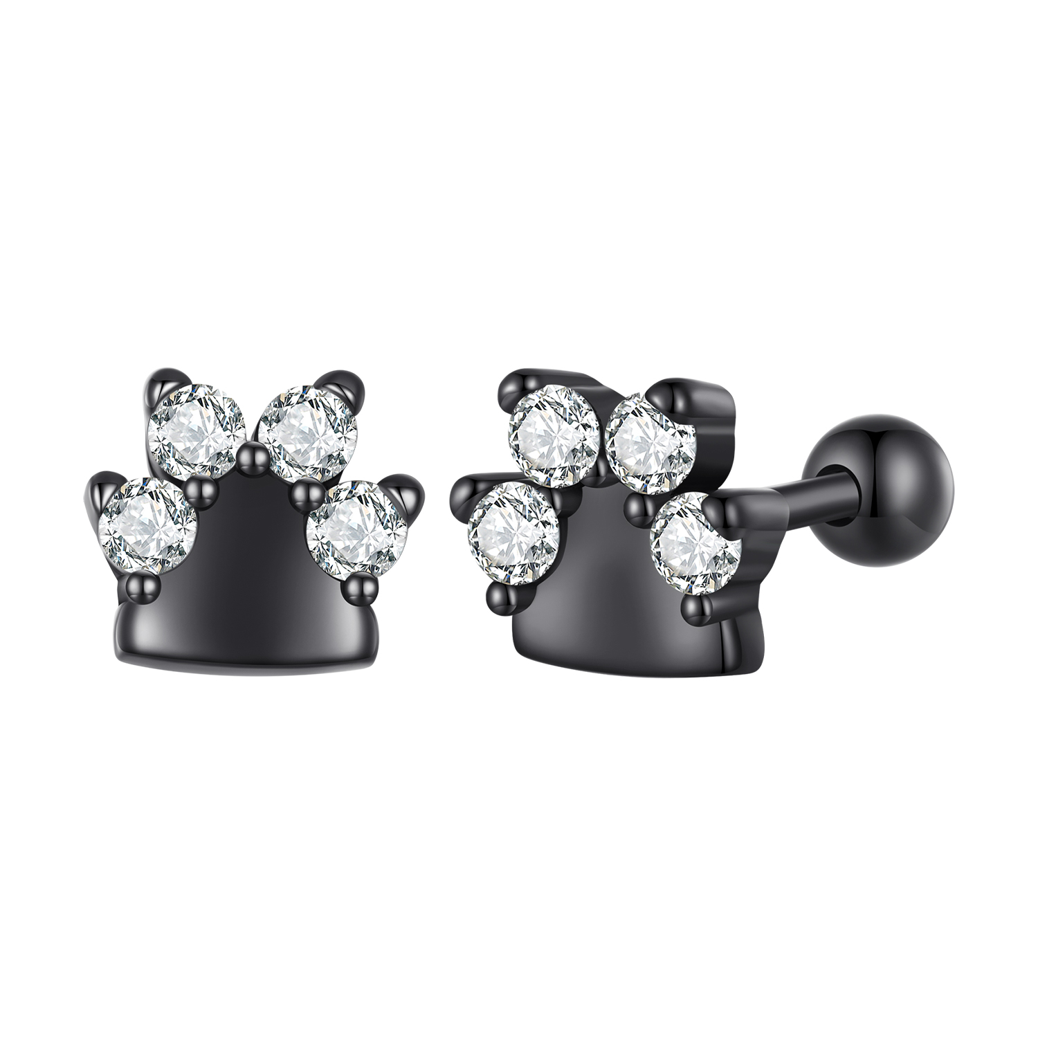 boucles d'oreilles clous style pandora avec des empreintes de pattes de chien noires sce1575