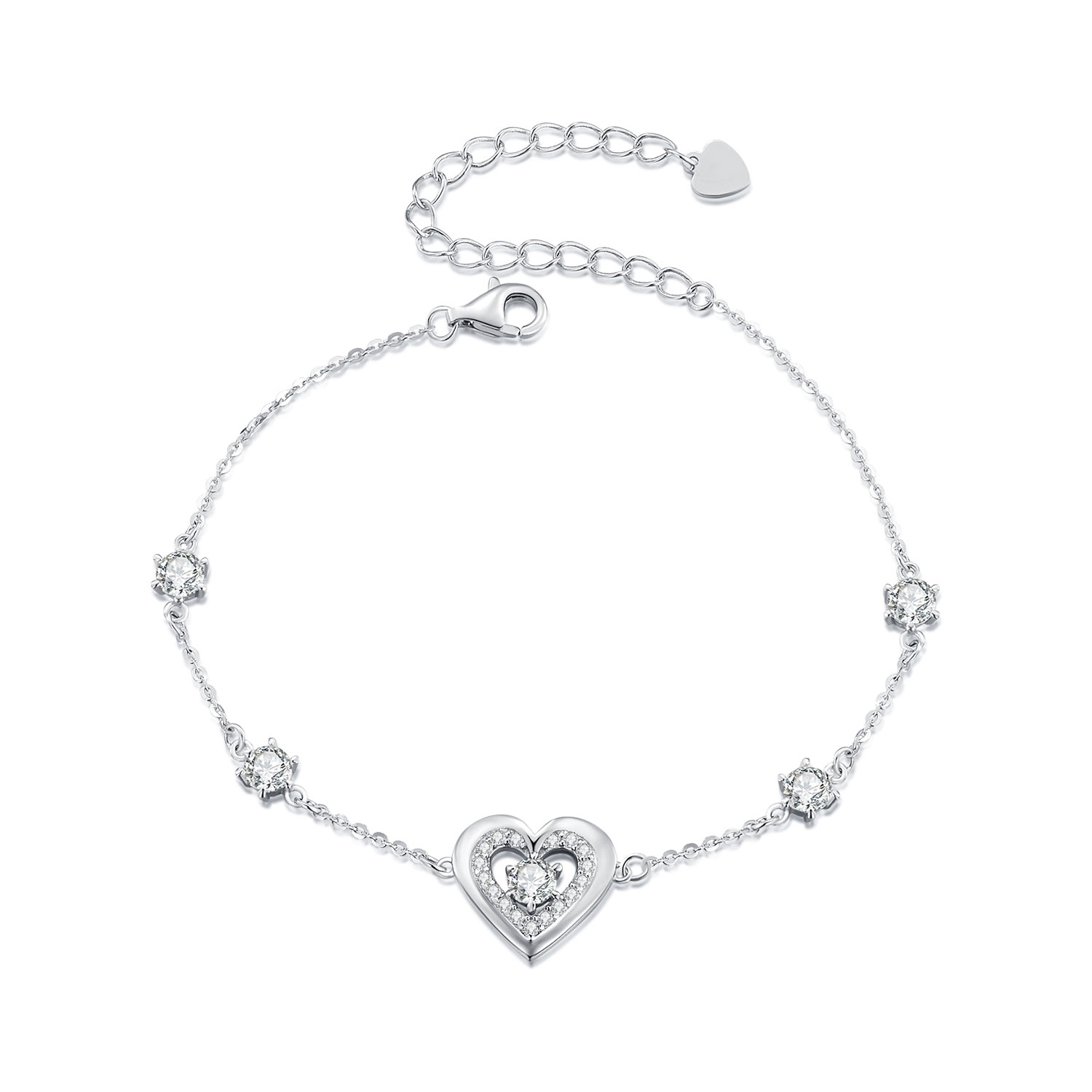 bracelet à chaîne double cœur brillant de style pandora bsb136