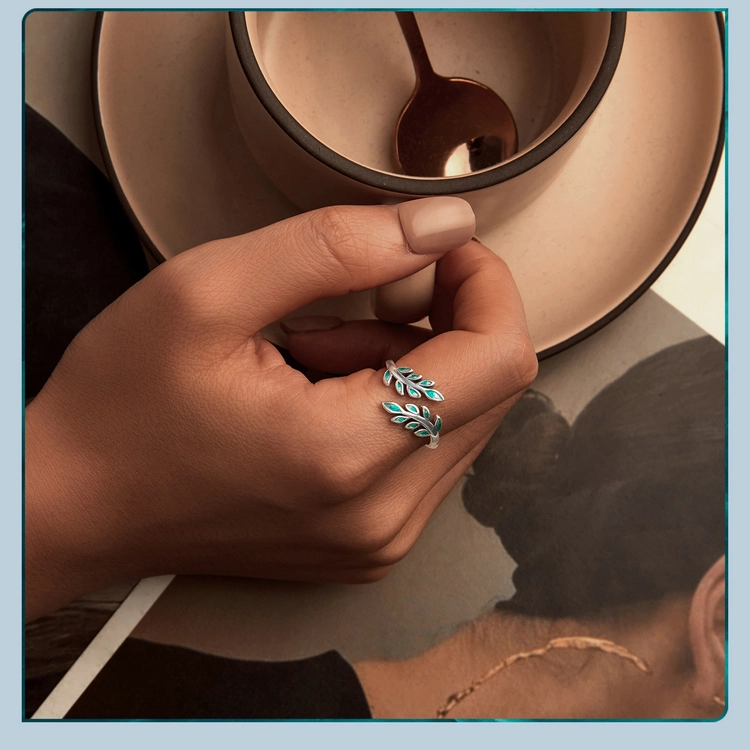 (image pour) Bague Ouverte Feuille Style PANDORA - BSR542-E - Afficher 3